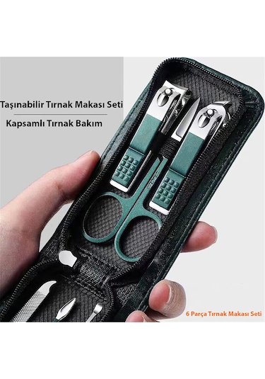 Hymark 6 Parça Deri Çantalı Manikür Pedikür Özel Tırnak Makası Seti
