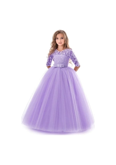 Mor Dantelli Çocuk Abiyesi - Çocuk Gelinlik Gelinlik - Tarlatanlı Mor