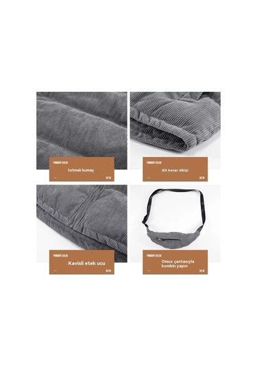 Kadife Dik Yaka Pamuklu Yelek Ve Omuz Çantası Mavi