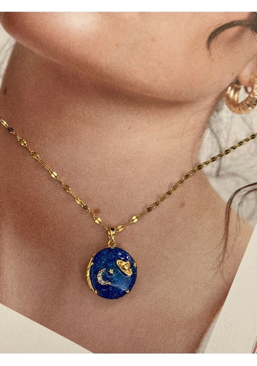 Lacivert Gökyüzü Gold Paslanmaz Çelik Kadın Kolye Modern Ve Şık Altın