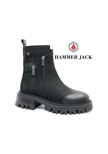 Hammer Jack 102-24675-z Irene Hakiki Deri Postal Kadın Bot Siyah-Nubuk