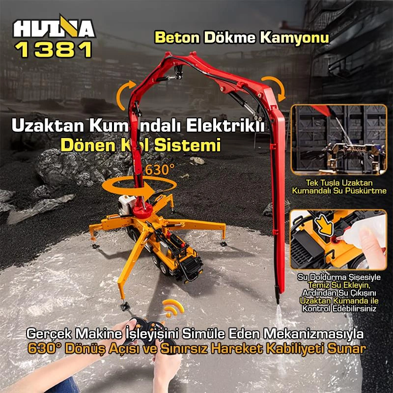 Huına 1381 1/18 11ch Beton Çimento Dökme Kamyonu İş Makinesi İnşaat Uzaktan Kumandalı Rc Model Sarı - 2.4ghz Gerçekçi Similasyon Ses Ve Işık Sistemi