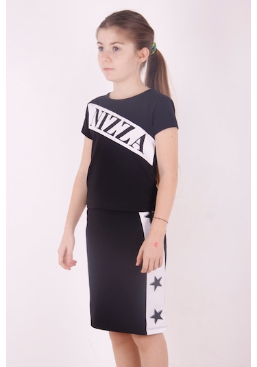 Toontoy Kız Çocuk Yıldız Baskılı Etekli Takım Siyah