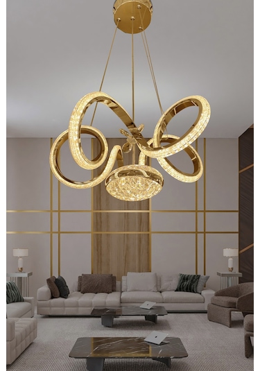 Kıvrım Eliza Tek Toplu Simli Slikonlu Modern Oturma Led Avizesi - Kumandasız / Gold Gold