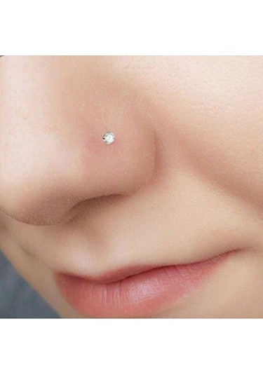 L Model Düşmeyen Çelik Hızma 3 Mm Taşlı Tektaş Burun Piercingi Gold