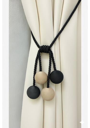 Modern Sarım 4 Toplu Braçol Kornişe Takmatik Ipli Tavan Perde Aksesuarı Siyah-bej