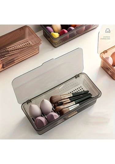 Sunshine011 İki Büyük Kapasiteli Transparan Kahverengi Makyal Fırçası Saklama Kutusu Şeffaf Kahverengi