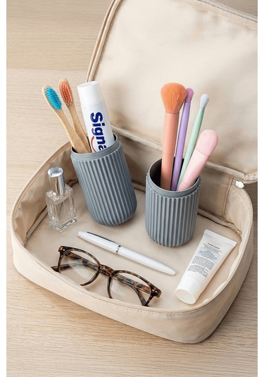Gri - Seyahat Tipi Diş Fırçası, Makyaj Malzemesi Saklama Kabı, Çok Amaçlı Aksesuar Organizeri Gri