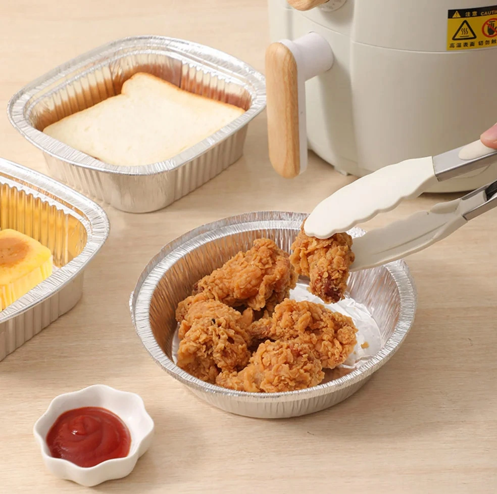 Hombey 9 İnç Fda Onaylı Alüminyum Folyo Tepsiler, Hava Fritözü İçin, 50 Adet, Yüksek Sıcaklığa Dayanıklı, Ev Kullanıma Uygun Gümüş