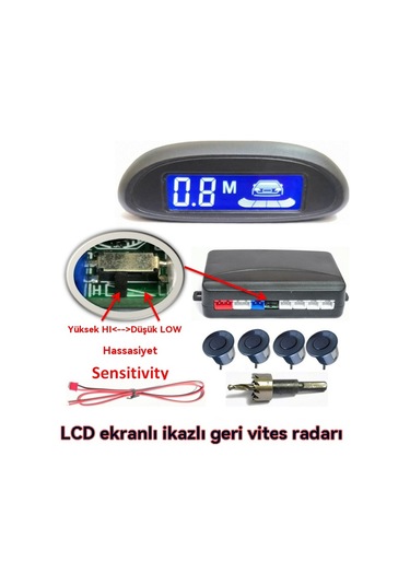 Kaliteli Geri Gidiş Radarı, 4 Kanallı Sensör Göstergesi, Ayarlanabilir Hassasiyet, Park Sensörü Lcd Kırmızı