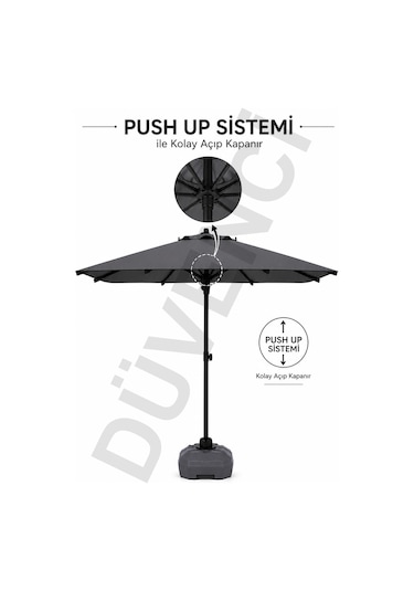 Alubrella Antrasit Kare Güneş Şemsiyesi, 210x210 / 8 Telli, Bidonlu