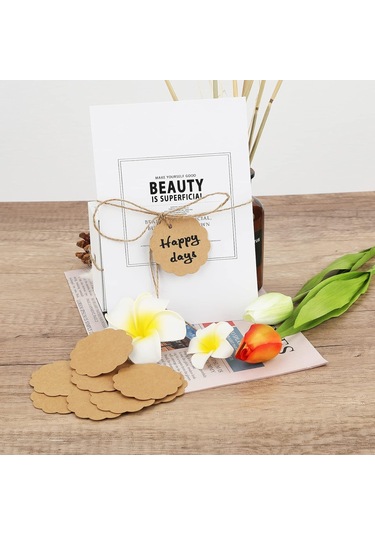 Yuvarlak Kraft Kağıt Etiketleri 5.2x5.2cm, 100 Adet Jüt İkiz Hedi