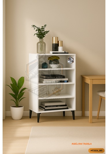Tamamı Mdf 4 Raflı Siyah Ayaklı Modern Dergilik/kitaplık