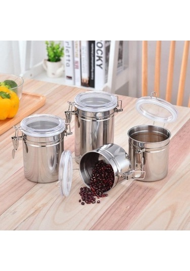 Pazly 1 Adet Paslanmaz Çelik Mühürlü Teneke Kutu Depolama Şişeleri 10x16 Cm Kahve Unu Şeker Konteyner Tutucu Ev St Gümüş