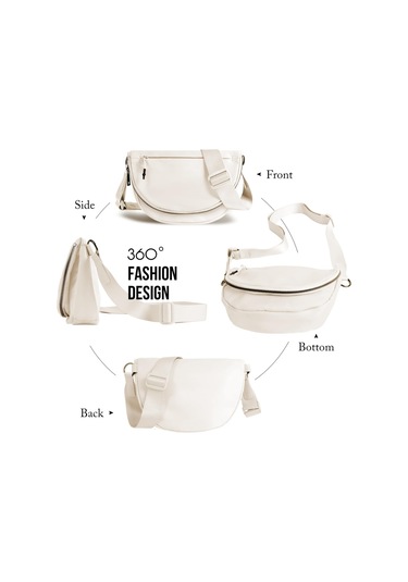 Yunboo Yarım Ay Şekilli Katlanabilir Spor Çanta - Su Geçirmez Nilon, Ayarlanabilir Askı, İki Bölmeli, Günlük Kullanıma Uygun, Beyaz