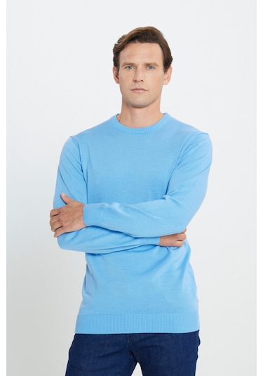 Altin Yıldız Classics Erkek Açık Mavi Standart Fit Normal Kesim Bisiklet Yaka Triko 4A4923100001amv3XL Açık Mavi