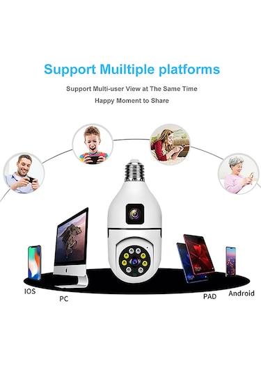 4mp Ampul Kablosuz Wifi Kamera Çift Lens Ip 2 Yönlü Ses