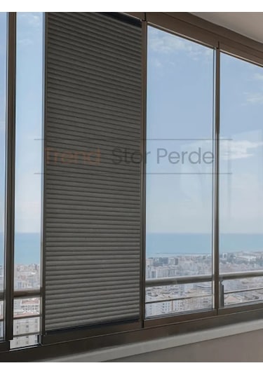 Antrasit Honeycomb Plise %100 Isı Ve Işık Geçirmez Katlanır Cam Balkon Perdesi - Salon Perdesi-005 Antrasit