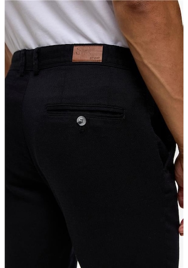 Süvari Siyah Slim Armürlü Pantolon Siyah
