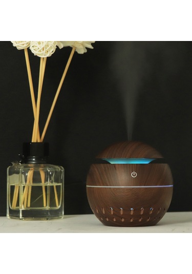 Kosona Küçük Taşınabilir Usb Nemlendirici, Ultra Sesiz Ultrasonik Teknoloji, 130ml Kapasite, Ev/ofis/araç İçin Koyu Ahşap Desenli Taban Yok