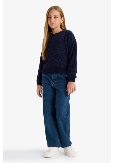 Defacto Kız Çocuk Bisiklet Yaka Şönil Kazak F2619a825wnnv256 Lacivert