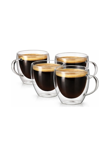 Main 4 Adet 250 Ml Çift Cidarlı Kahve Kupası Bardak Isı Yalıtımlı Şeffaf