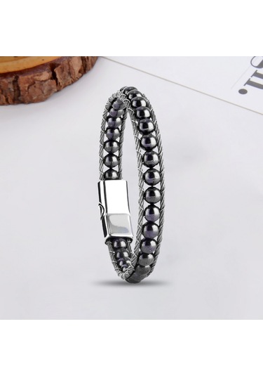 Fm Hematit Doğaltaş Ve Çelik Halat Örme Bileklik 31832b2dh2 Siyah