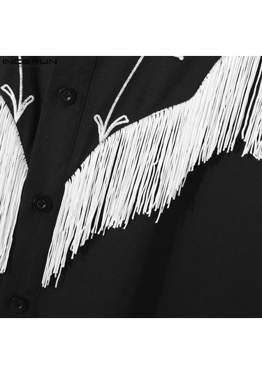 İncerun Bahar Erkek Püskül Baskılı Uzun Kol Bol Üstler Siyah