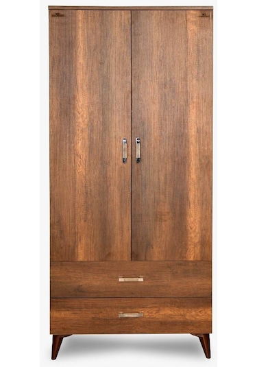 Dolap 2 Kapı 2 Çekmece Ceviz Demonte Yüksek Ayak Hard Suntalem Parlak Ceviz El Yapım Ceviz