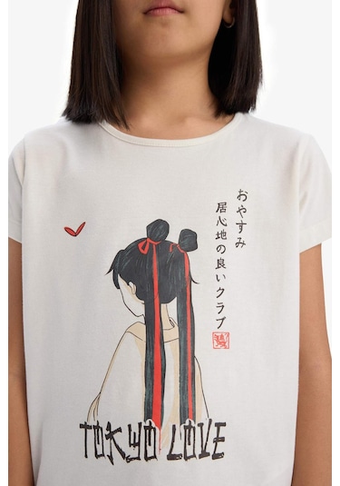 DeFacto Kız Çocuk Pijama Takımı Baskılı Kısa Kollu Üst Esnek Belli Uzun Alt E0541A825SMER85 DeFacto Kız Çocuk Pijama Takımı Baskılı Kısa Kollu Üst Esnek Belli Uzun Alt E0541A825SMER85