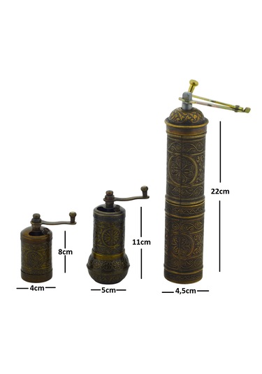 Ludıa Zamak Metal Antik Renk 3 Lü Set Karabiber,kahve,çörek Otu El Değirmeni Öğütücü Grinder S2 Koyu Yeşil