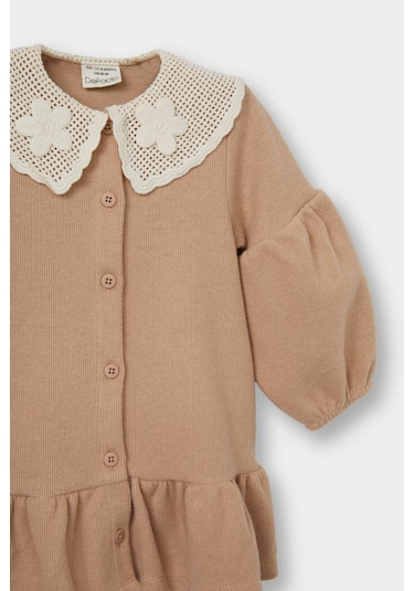 Defacto Kız Bebek Bebe Yaka Uzun Kollu Elbise G0144a525wnbg400 Bej