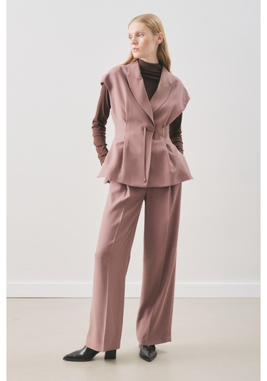 Dökümlü Tencel Pileli Pantolon Gülkurusu Gülkurusu