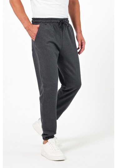 Kalın Antrasit Erkek Eşofman Altı Jogger Arka Cepli Lastik Paça Regular Fit Şardonsuz Antrasit