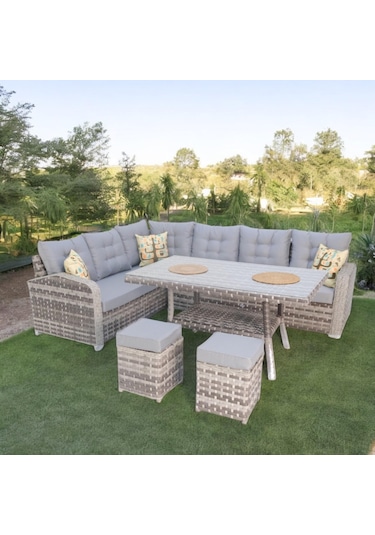 Aria Rehome Rattan İki Puflu L Köşe Takımı 708