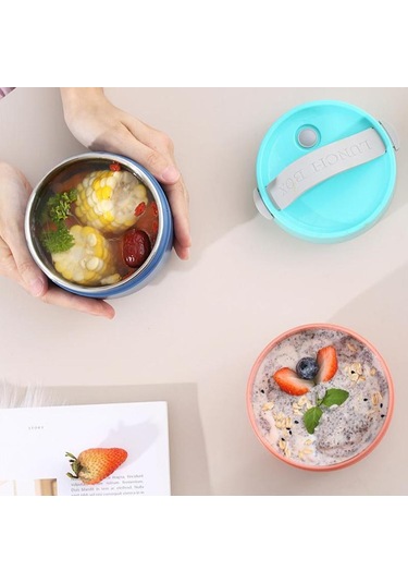 Mavi Taşınabilir Paslanmaz Çelik Çorba Bardağı Öğle Yemeği Kutusu Gıda Kapları Şekli Vakum Şişeleri Paslanmaz Çelik