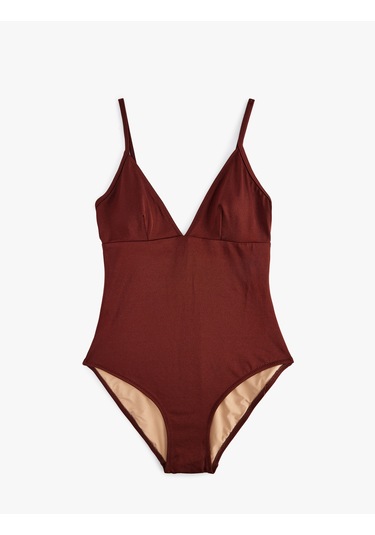 Koton Astarlı V Yaka İnce Askılı Mayo Kahverengi 5sak20042mm Kahve