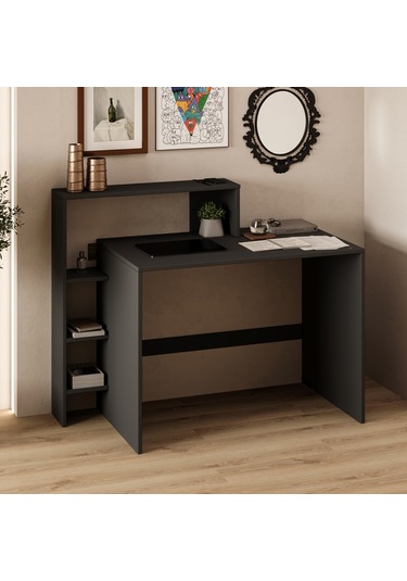 Amber Çalışma Masası Raflı, Modern Bilgisayar Masası Antrasit