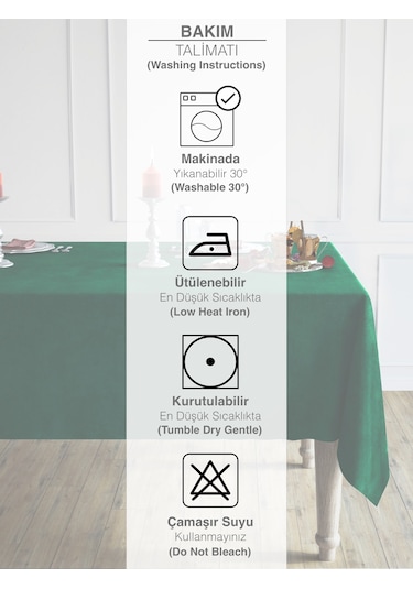 Daily Series Kadife Dokulu Zümrüt Yeşili Rengi Masa Örtüsü Zümrüt Yeşili