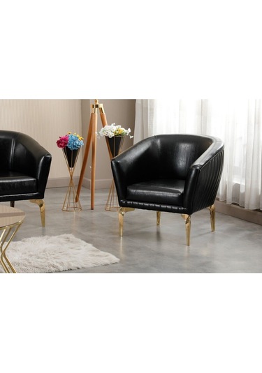 Tekli İmalattan Siyah Çizgili Deri Ofis Koltuk Takımı Siyah