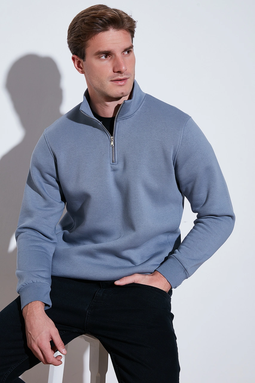 Buratti Pamuklu Regular Fit Dik Yaka 2'Li Paket Erkek Sweat 59052592S2 Koyu Gri-Koyu Lacivert