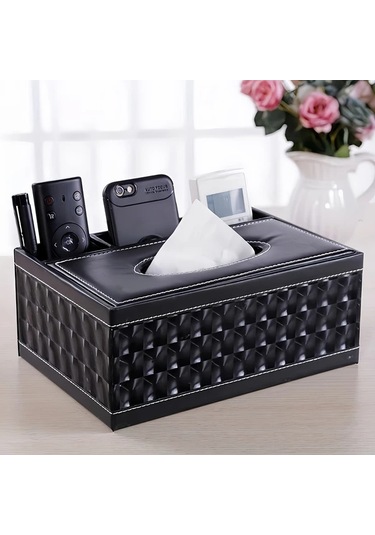 Sunshine011 Black Ldq 4 Bölmeli Çok Amaçlı Suni Deri Mendil Ve Saklama Kutusu, Uzaktan Kumanda Ve Ev Eşyaları İçin Siyah
