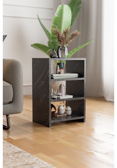 4 Raflı Komodin Yatak Odası Yanı Komodin Bölmeli Komodin Siyah