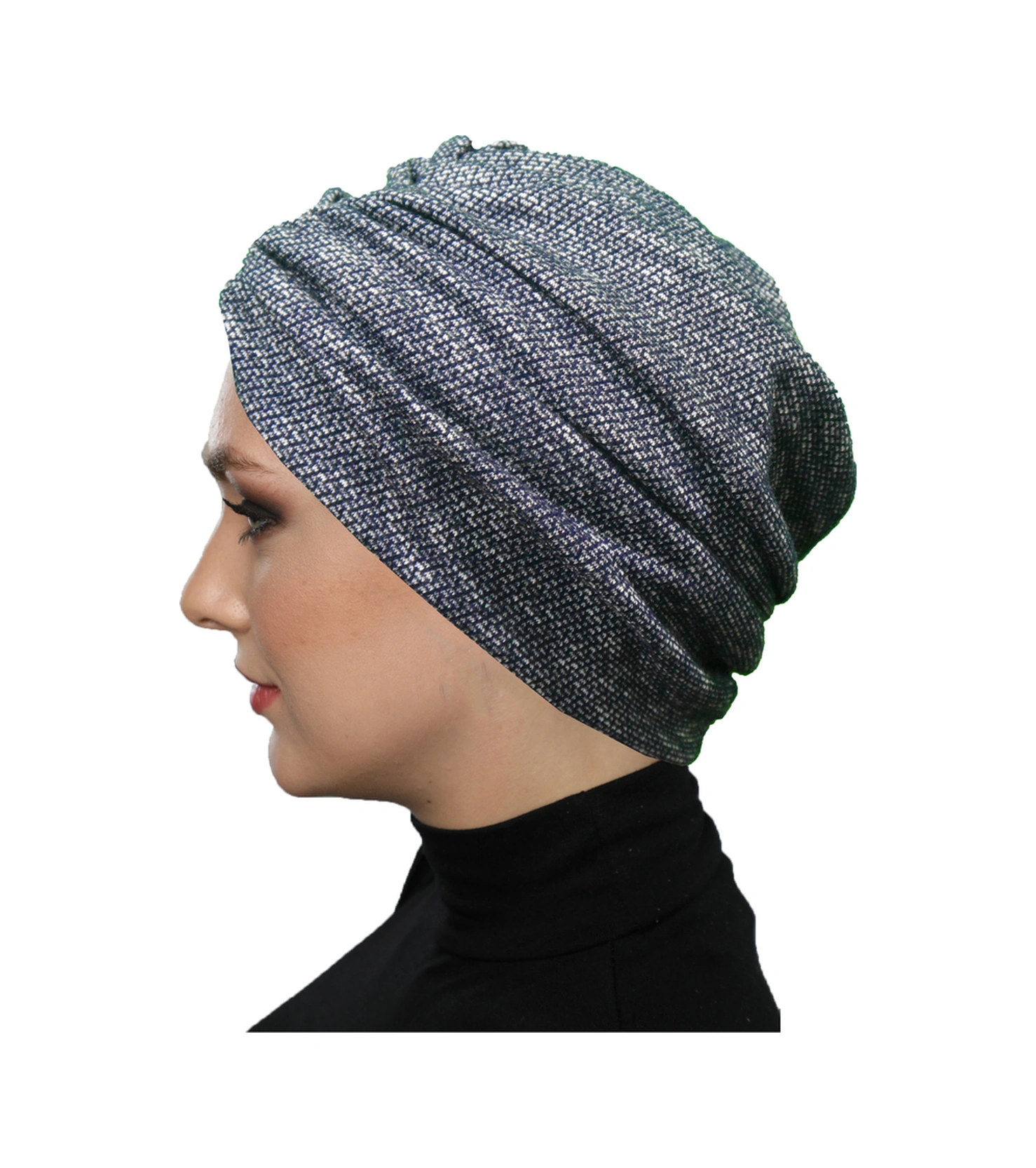 Kırçıllı Desenli Drapeli Lacivert Çift Taraflı Hazır Türban Tesettür Bone Lacivert