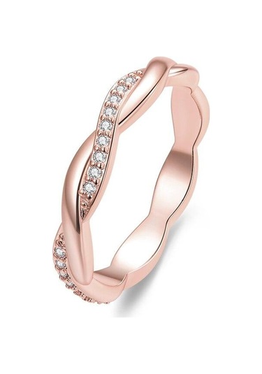 Bamoer 925 Ayar Gümüş Basit Bükülmüş Yüzük Boyutu 6 7 8 9 Kadınlar İçin 14 K Altın Kaplama Sonsuzluk Band Yüzük 3 Renk Güzel Takı Rose Gold