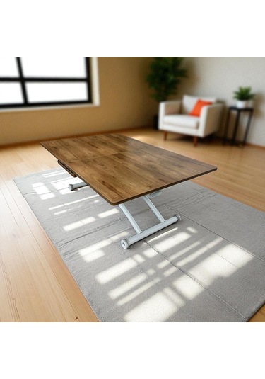 Ortadan Açılır Akıllı Masa Üst Mdf Ceviz Alt Ayak Beyaz