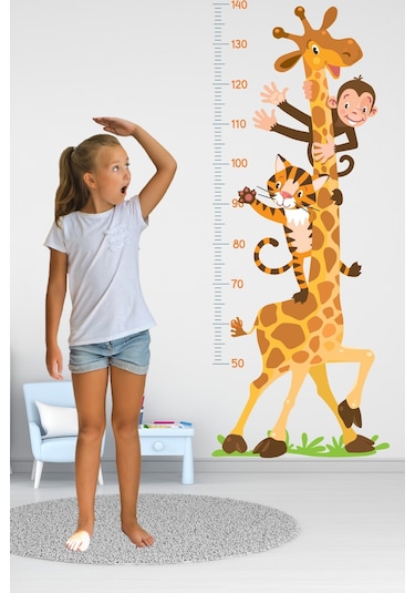 Zürafa Kaplan Ve Maymun Temalı Boy Ölçüm Cetveli Boy Ölçer Sticker