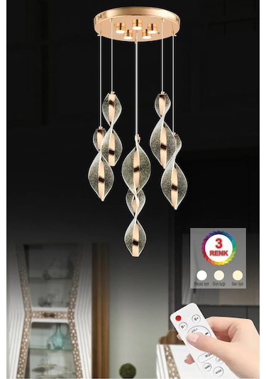 İstanbul Avize Mars 6'lı Gold Kumandalı 3 Renk Led Lüx Modern Ledli Avize