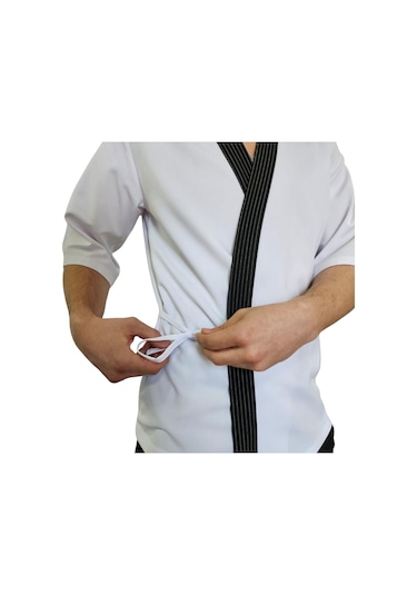 Formteks Sushi Şef Kimono Ceketi Beyaz Çizgili Kırmızı