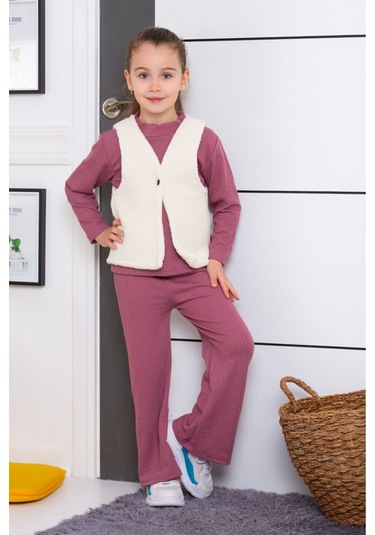 Bayramlık 3 Parça Yelekli Alt Üst Takım Mürdüm